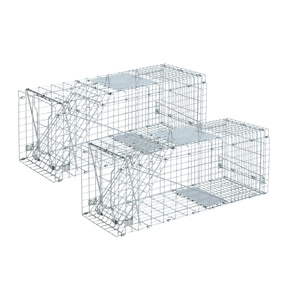 Set of 2 Humane Animal Trap Cage 66 x 23 x 25cm  - Silver - image1