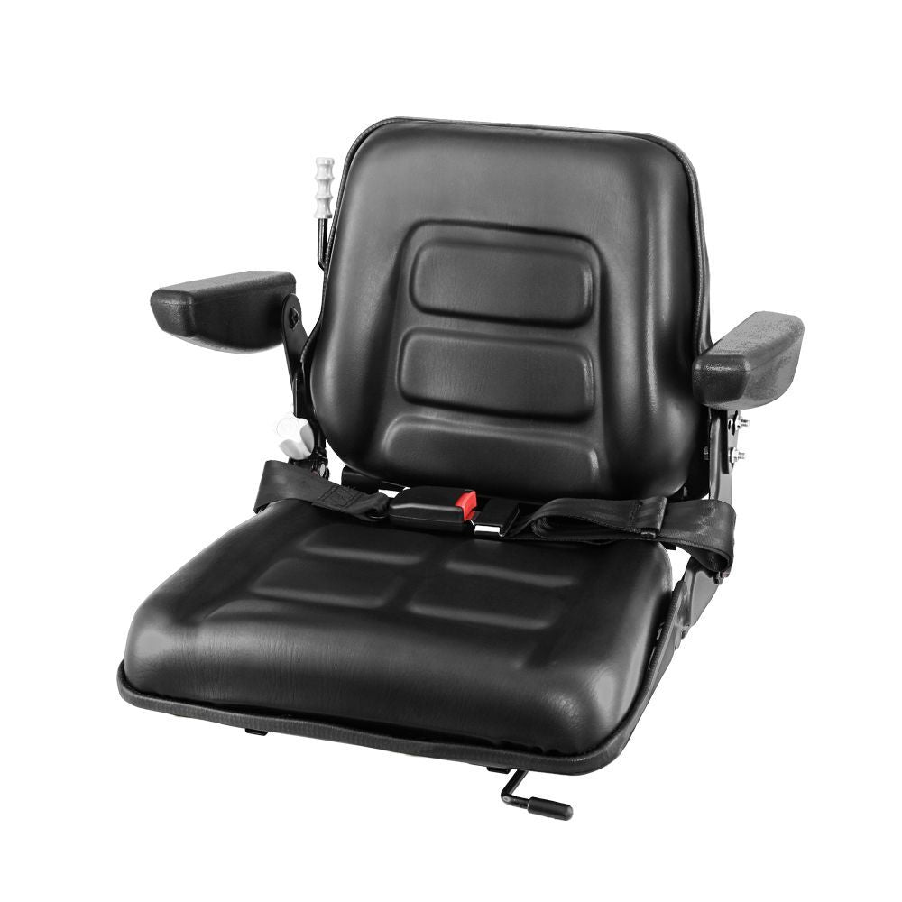 Tractor Seat with Armrest Forklift Excavator Bulldozer Universal Suspension Backrest Truck Chair black - image1