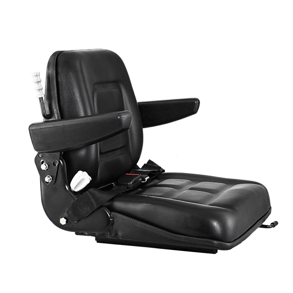 Tractor Seat with Armrest Forklift Excavator Bulldozer Universal Suspension Backrest Truck Chair black - image3