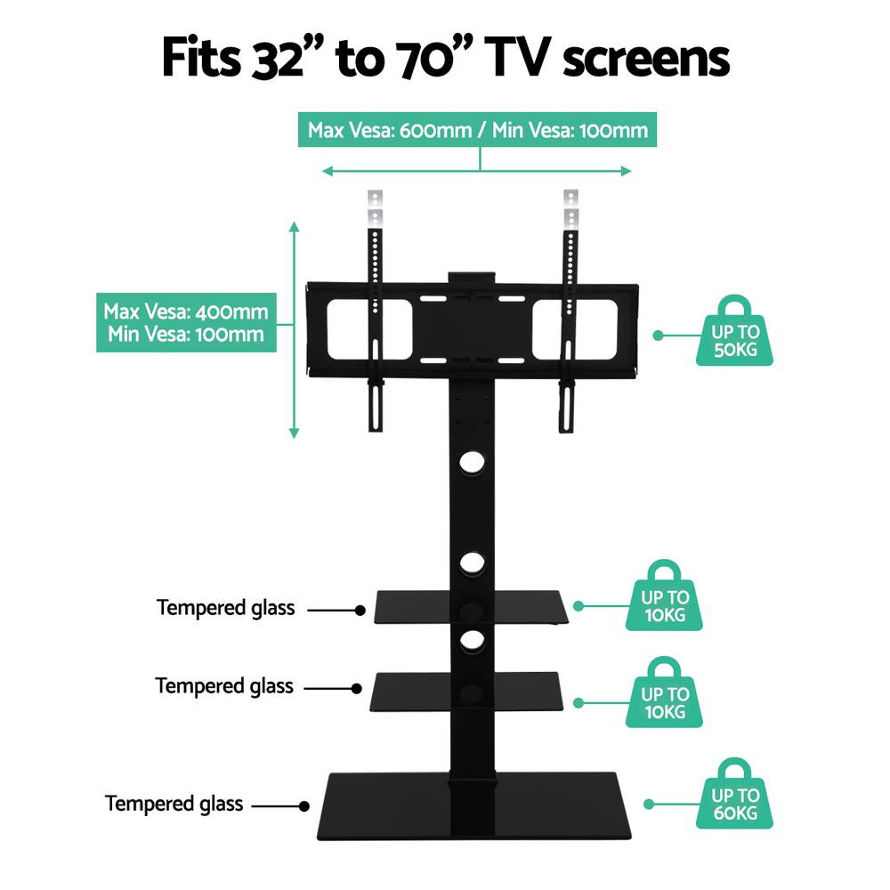 Floor TV Stand Bracket Mount Swivel Height Adjustable 32 to 70 Inch Black - image3