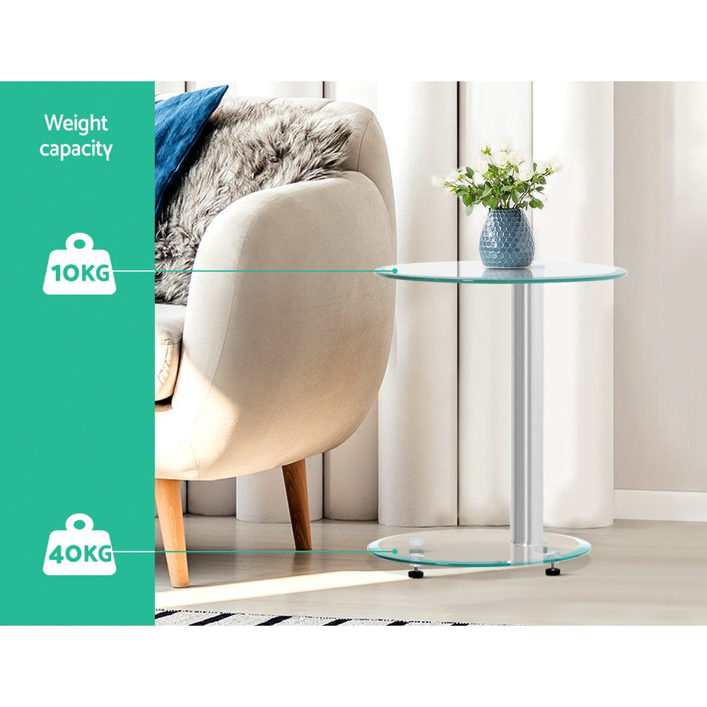 Side Coffee Table Bedside Furniture Oval Tempered Glass Top 2 Tier - image6