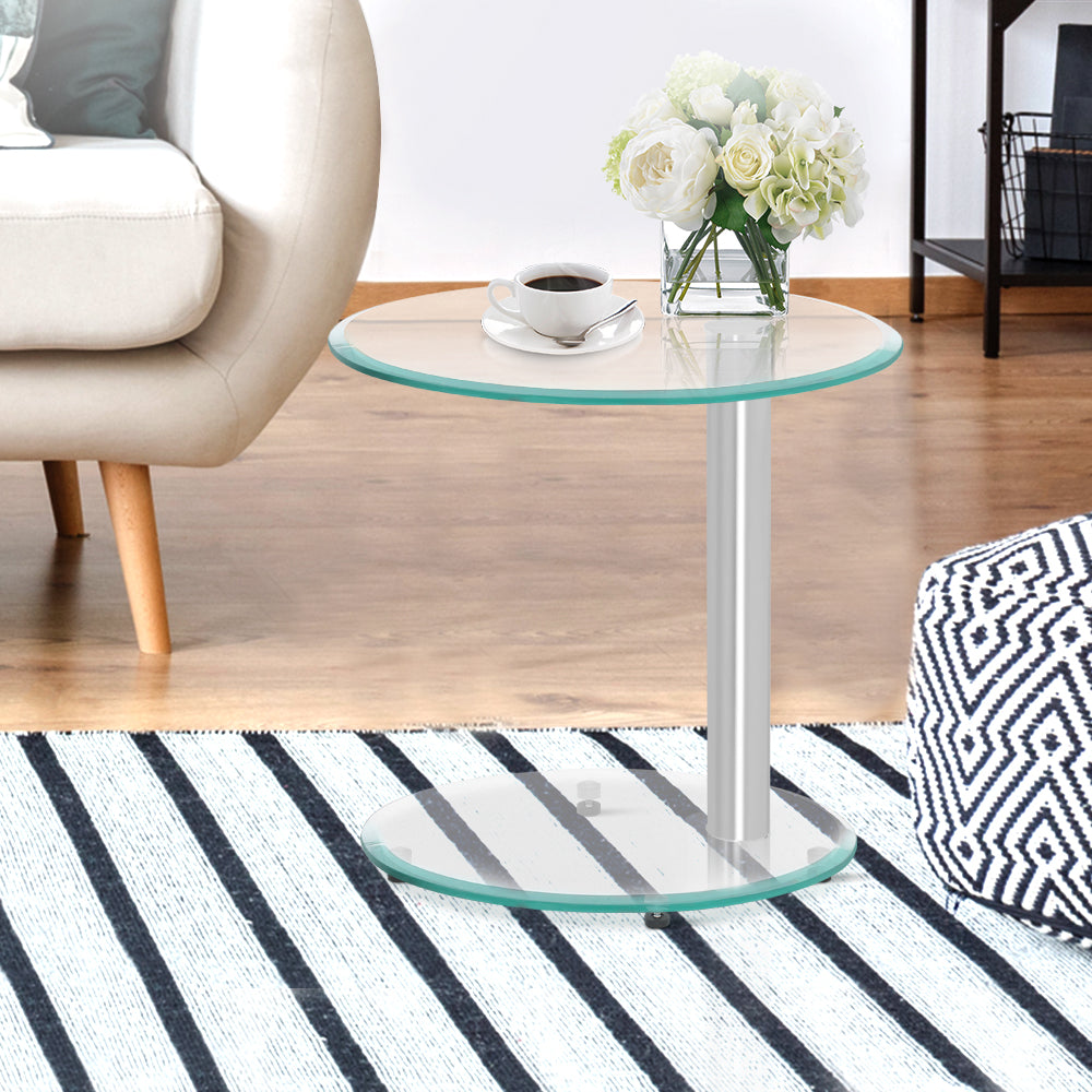 Side Coffee Table Bedside Furniture Oval Tempered Glass Top 2 Tier - image7