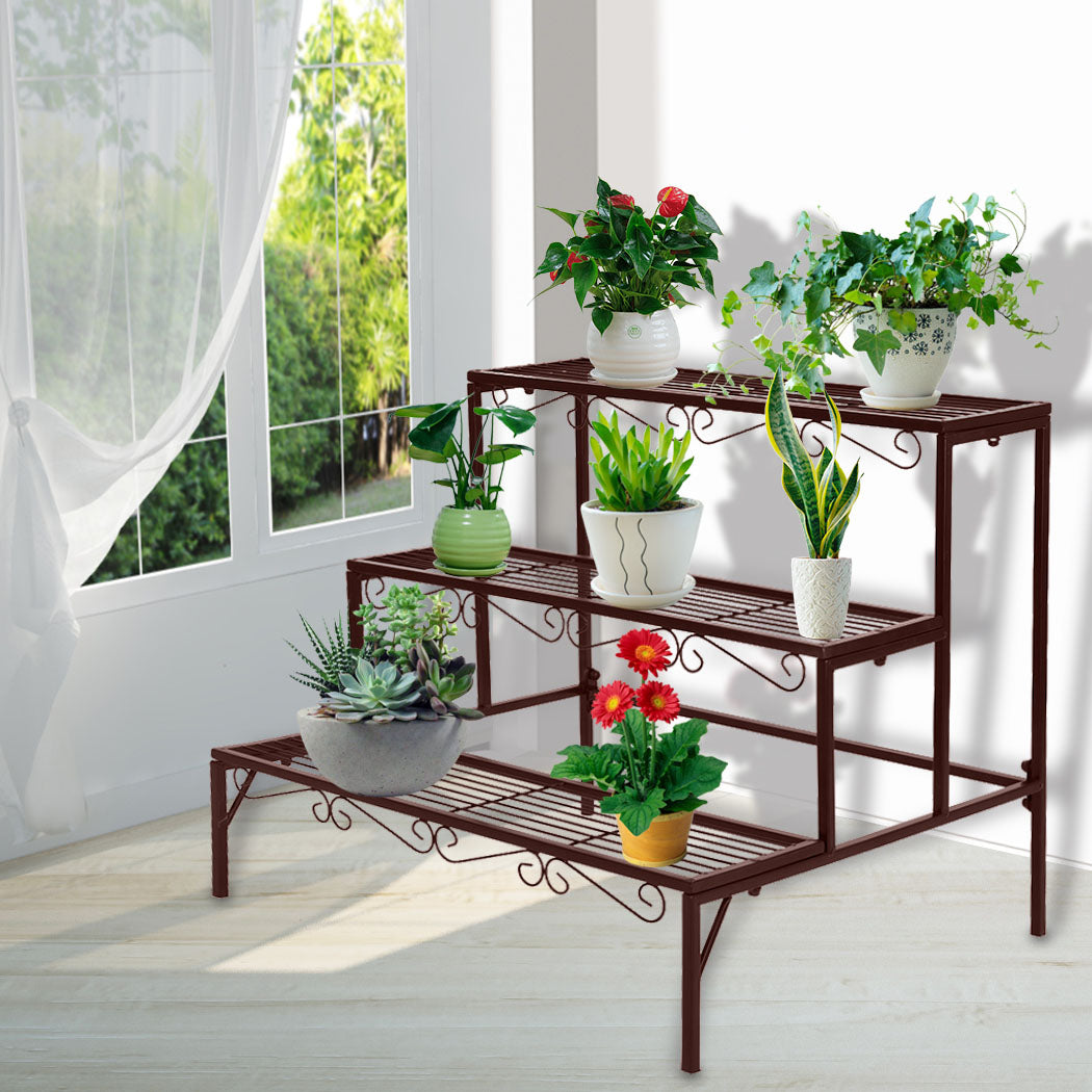 Plant Stand 3 Tier Rectangle Metal Flower Pot Planter Corner Shelf Bronze - image7