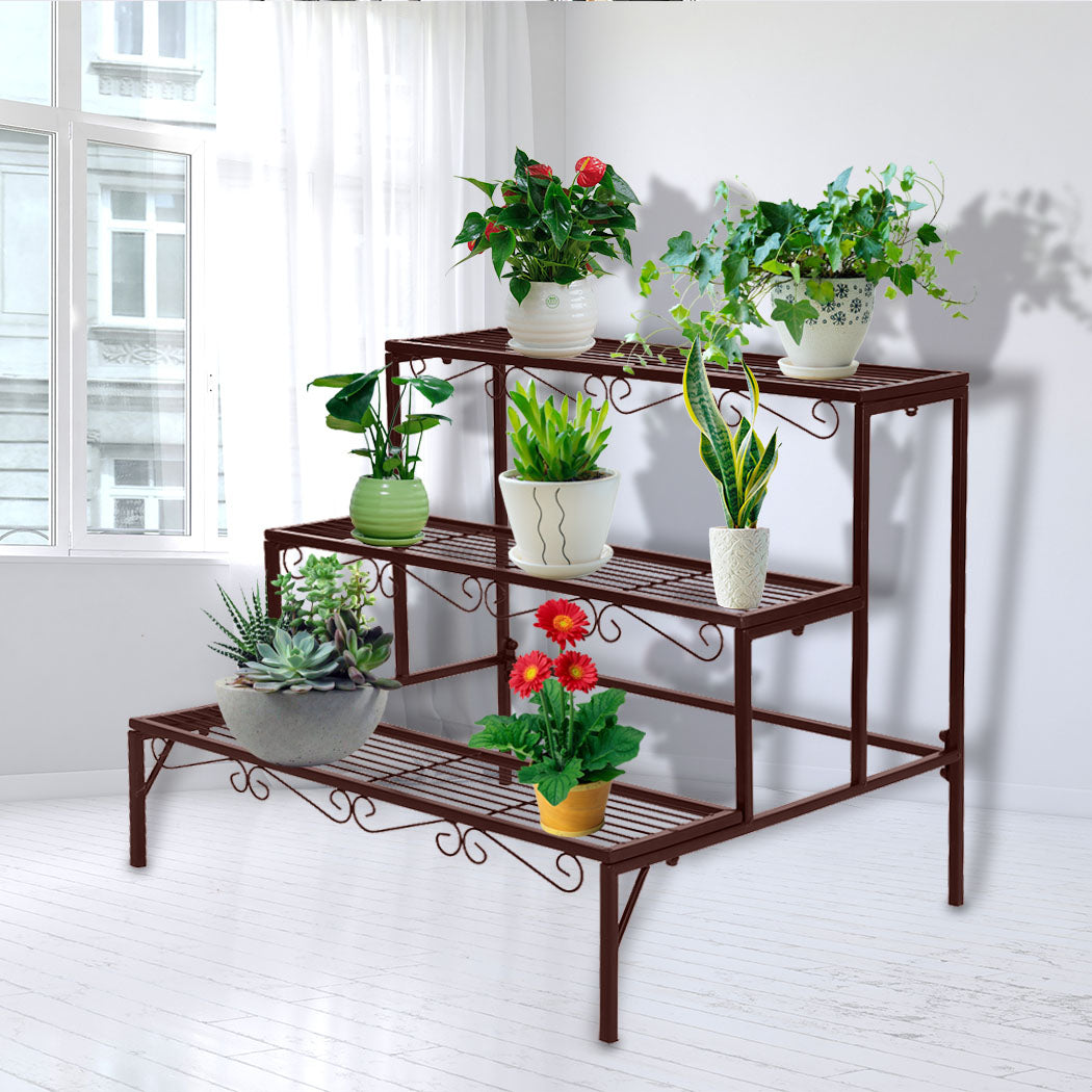 Plant Stand 3 Tier Rectangle Metal Flower Pot Planter Corner Shelf Bronze - image8