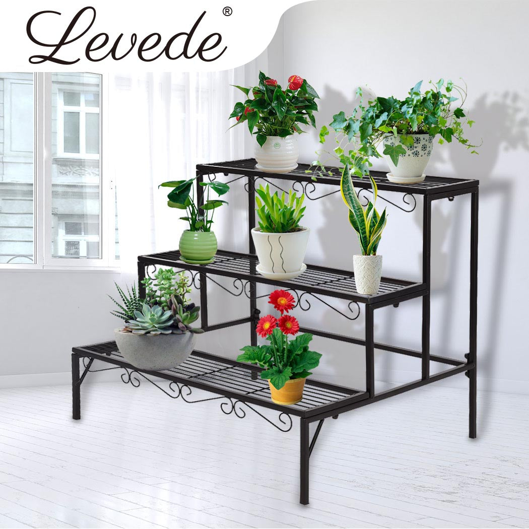 Plant Stand 3 Tier Rectangle Metal Flower Pot Planter Corner Shelf Black - image16