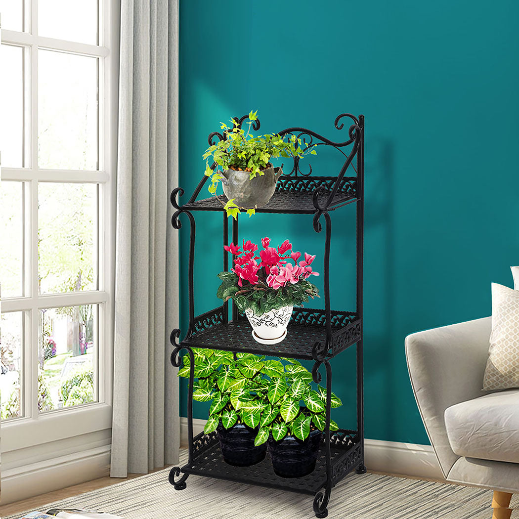 Levede Plant Stand 3 Tiers Outdoor Indoor Metal Flower Pots Rack Garden Shelf - image7