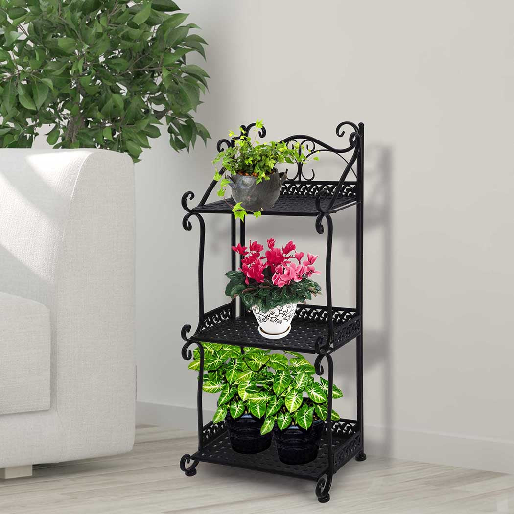 Levede Plant Stand 3 Tiers Outdoor Indoor Metal Flower Pots Rack Garden Shelf - image8