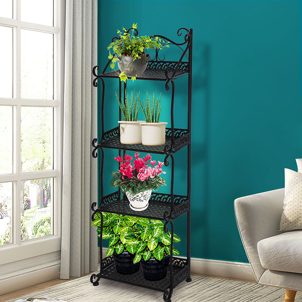 Levede Plant Stand 4 Tiers Outdoor Indoor Metal Flower Pots Rack Garden Shelf - image7