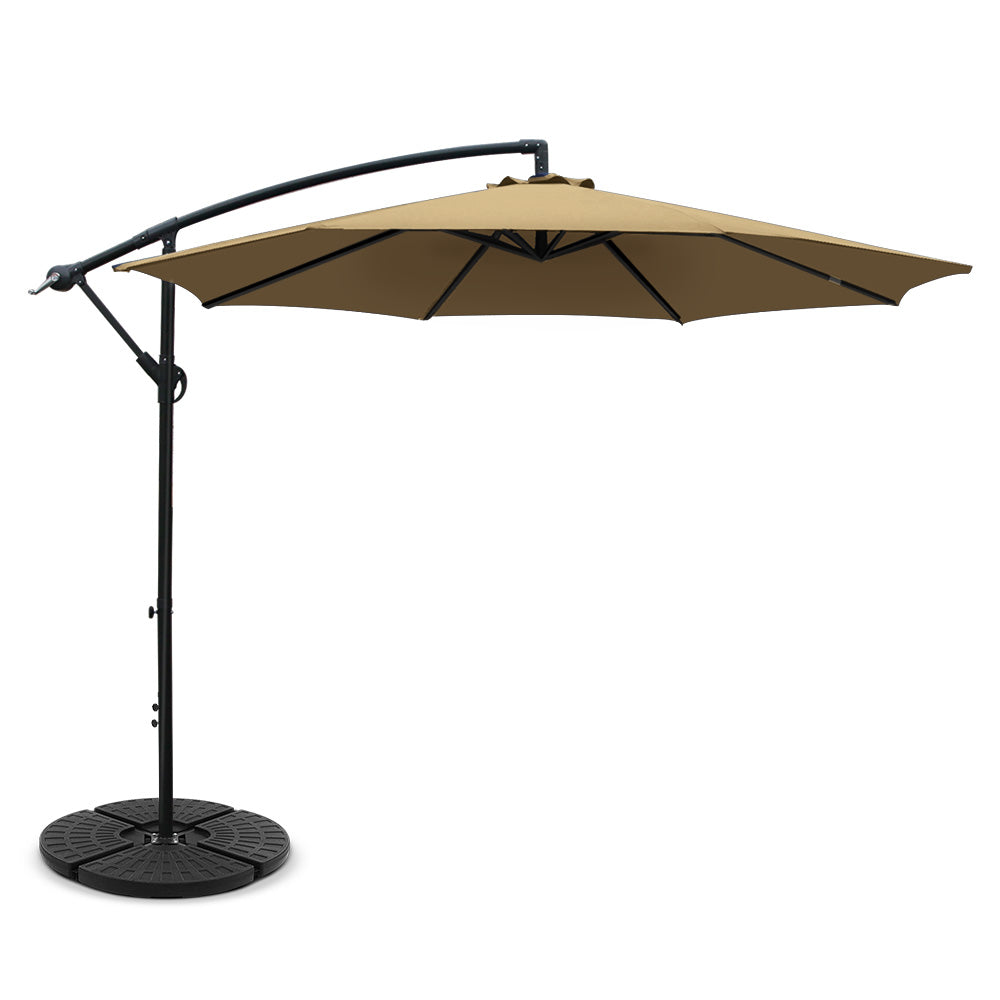 3M Umbrella with 48x48cm Base Outdoor Umbrellas Cantilever Sun Beach Garden Patio Beige - image1