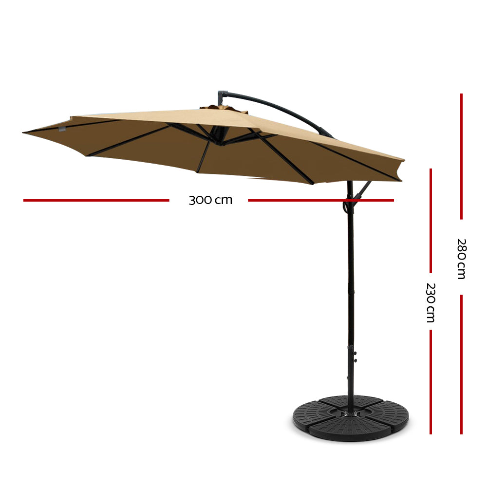 3M Umbrella with 48x48cm Base Outdoor Umbrellas Cantilever Sun Beach Garden Patio Beige - image2