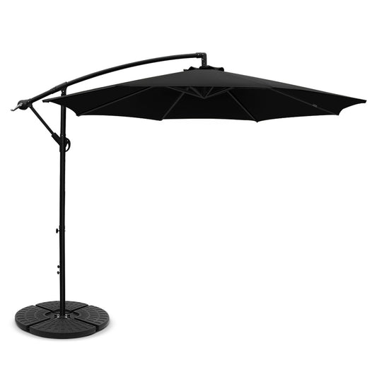 3M Umbrella with 48x48cm Base Outdoor Umbrellas Cantilever Sun Beach Garden Patio Black - image1