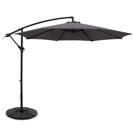 3M Umbrella with 48x48cm Base Outdoor Umbrellas Cantilever Sun Beach Garden Patio Charcoal - image1