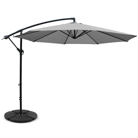 3M Umbrella with 48x48cm Base Outdoor Umbrellas Cantilever Sun Beach Garden Patio Grey - image1