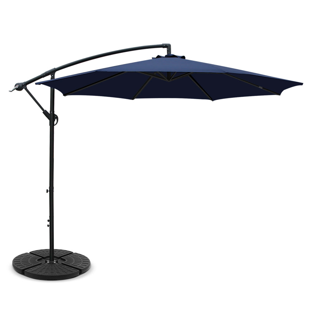 3M Umbrella with 48x48cm Base Outdoor Umbrellas Cantilever Sun Beach Garden Patio Navy - image1