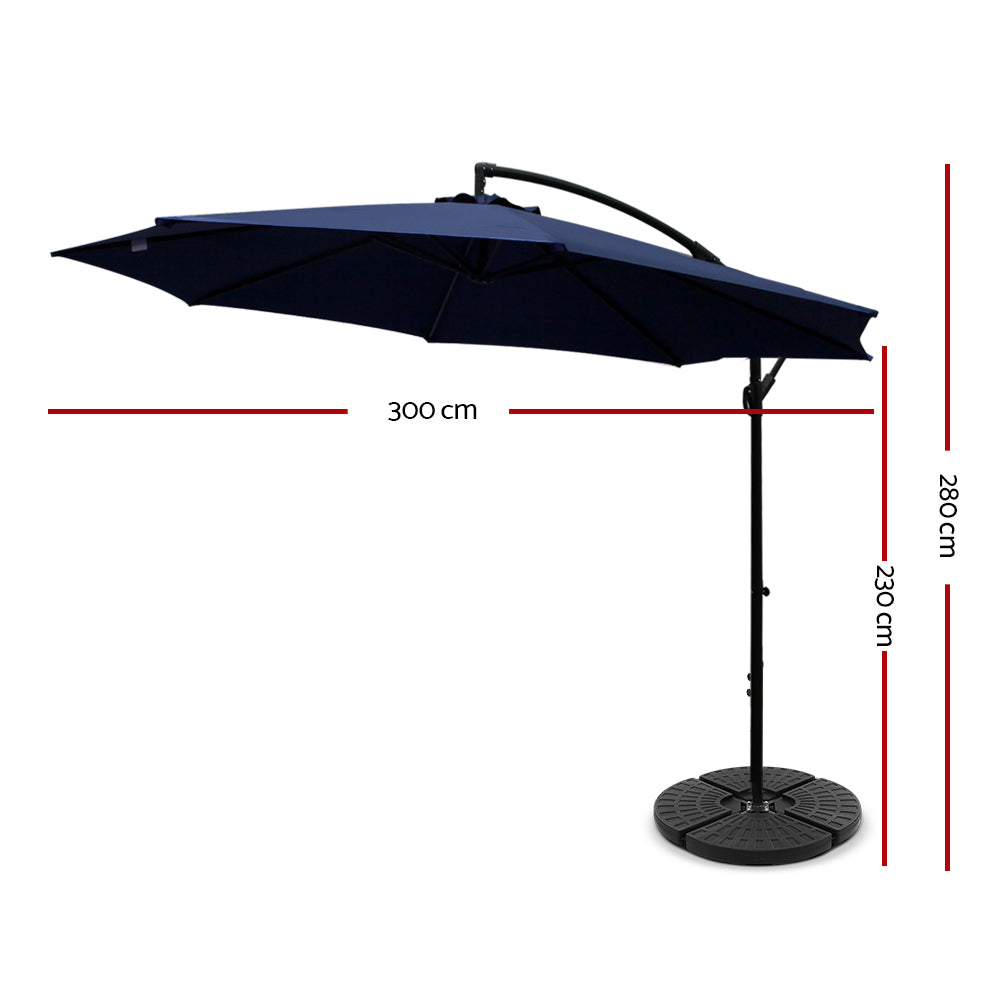 3M Umbrella with 48x48cm Base Outdoor Umbrellas Cantilever Sun Beach Garden Patio Navy - image2