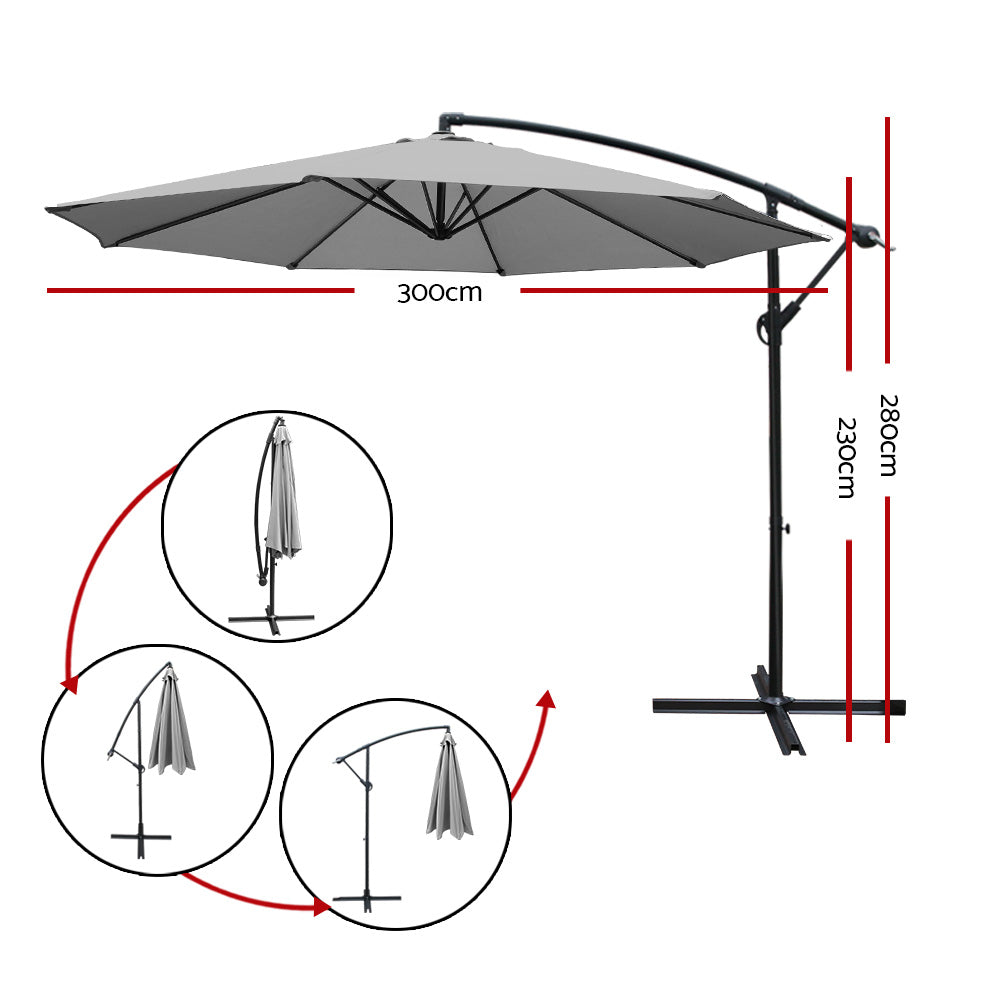 3M Outdoor Furniture Garden Umbrella Grey - image2