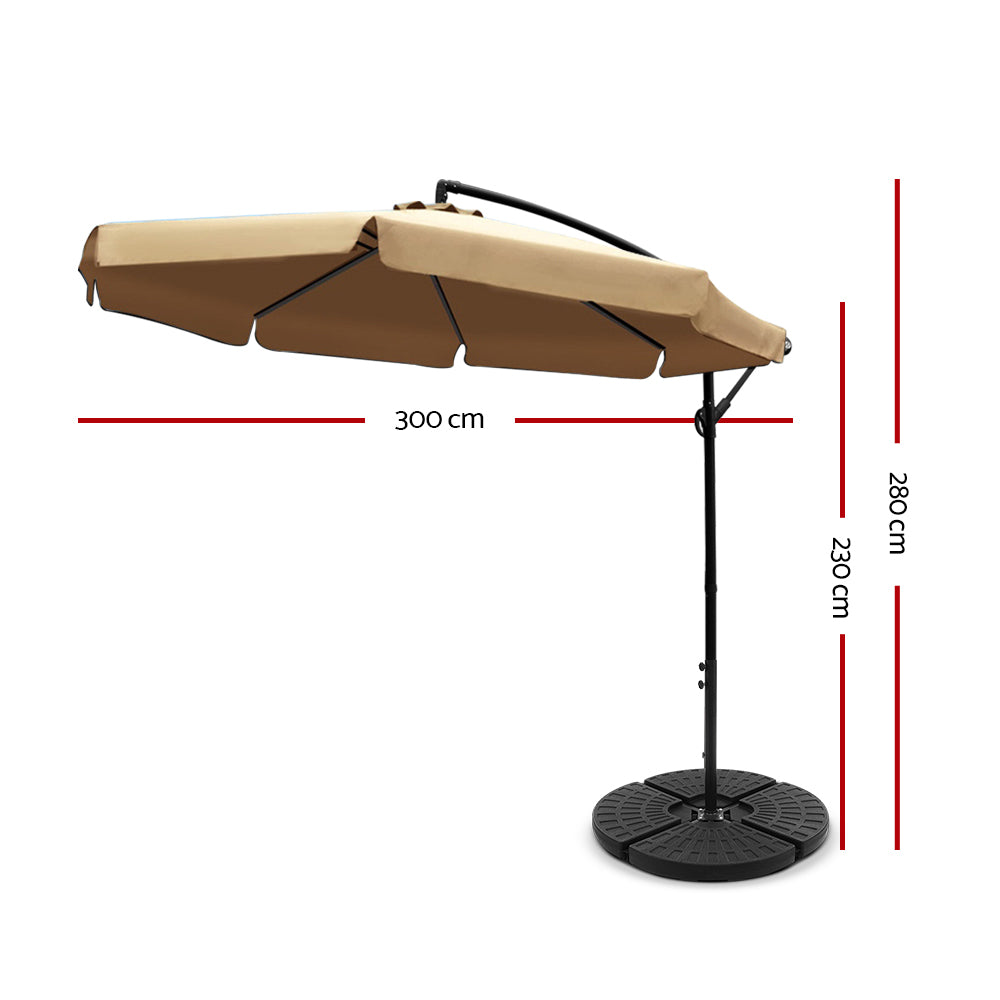 3M Umbrella with 48x48cm Base Outdoor Umbrellas Cantilever Sun Beach UV Beige - image2