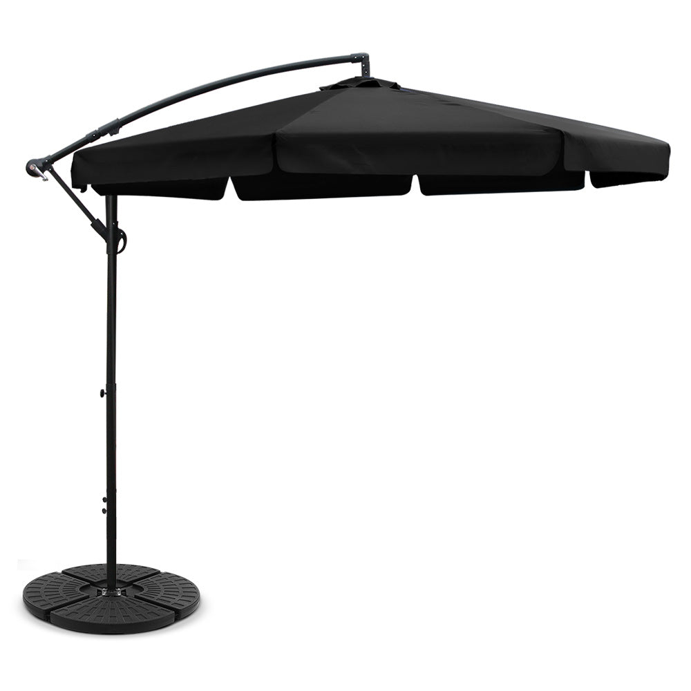 3M Umbrella with 48x48cm Base Outdoor Umbrellas Cantilever Sun Beach UV Black - image1