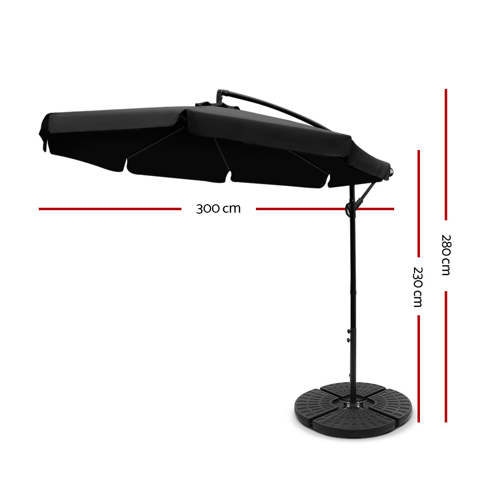 3M Umbrella with 48x48cm Base Outdoor Umbrellas Cantilever Sun Beach UV Black - image2