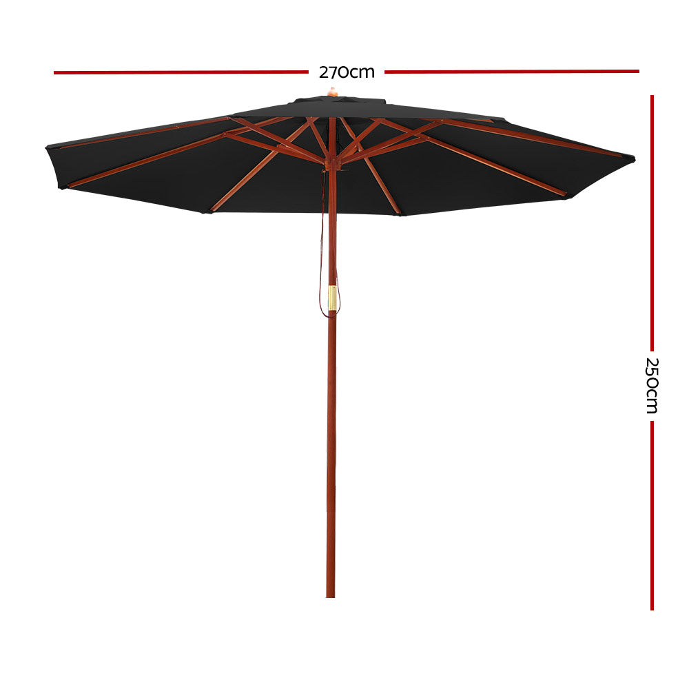 Instahut 2.7M Outdoor Pole Umbrella Cantilever Stand Garden Umbrellas Patio Black - image2