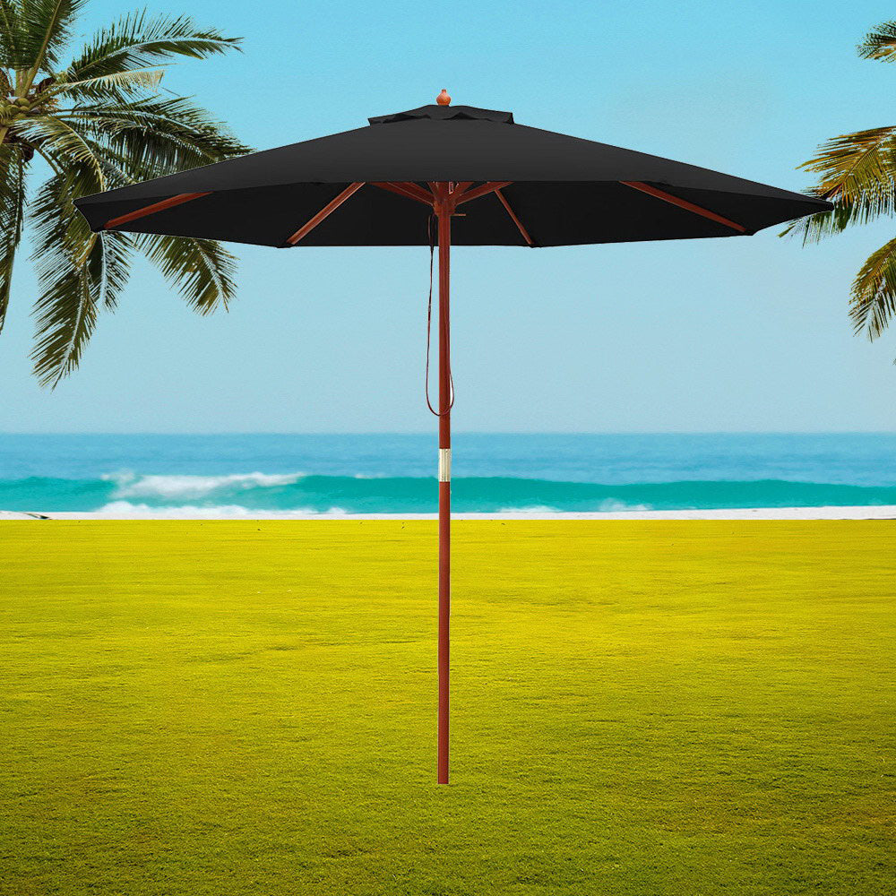 Instahut 2.7M Outdoor Pole Umbrella Cantilever Stand Garden Umbrellas Patio Black - image7