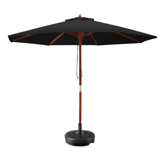 Instahut 2.7M Umbrella with Base Outdoor Pole Umbrellas Garden Stand Deck Black - image1