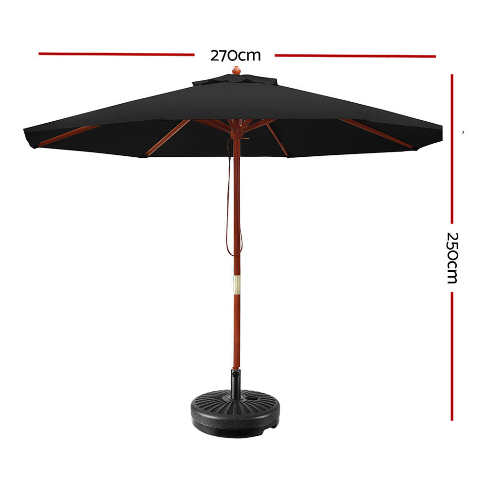 Instahut 2.7M Umbrella with Base Outdoor Pole Umbrellas Garden Stand Deck Black - image2