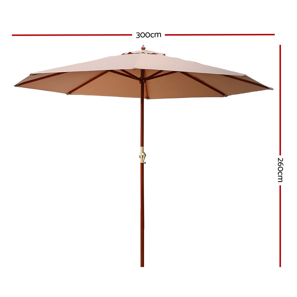 Instahut 3M Outdoor Pole Umbrella Cantilever Stand Garden Umbrellas Patio Beige - image2