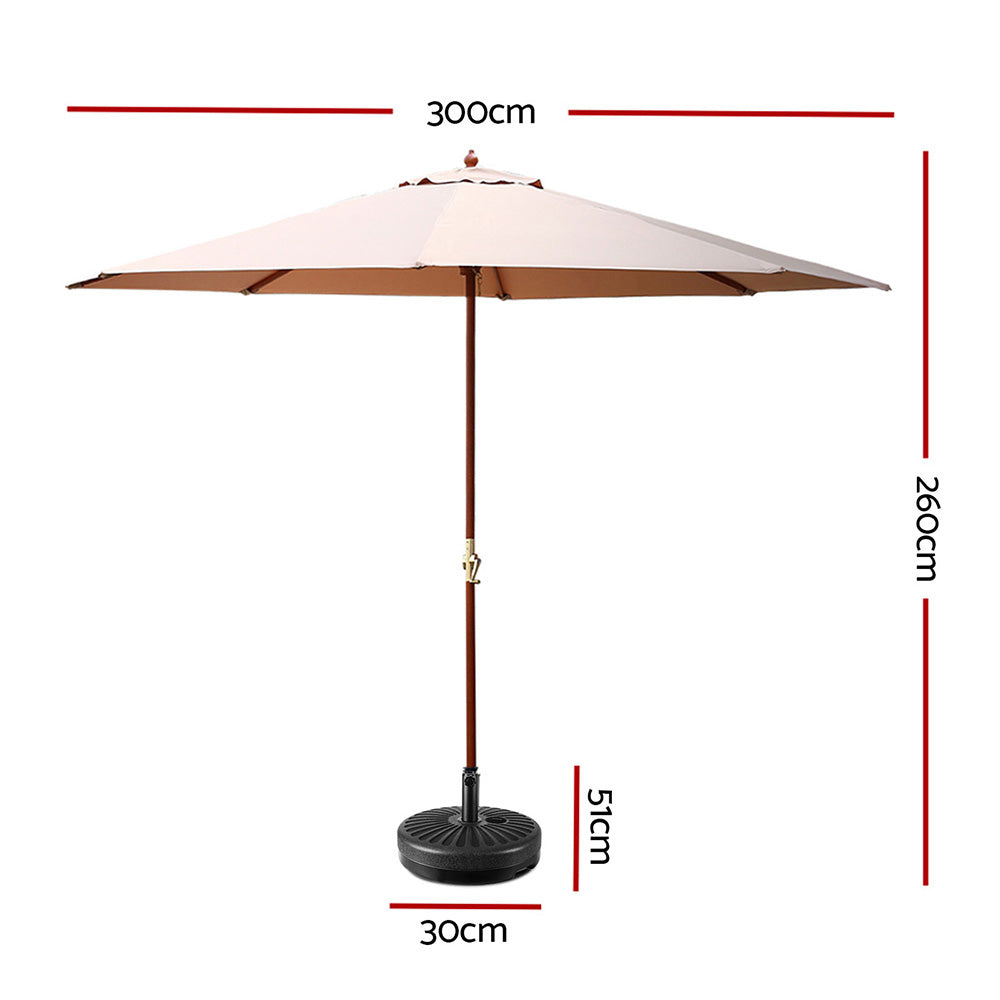 Instahut Outdoor Umbrella Pole Umbrellas 3M with Base Garden Stand Deck Beige - image2