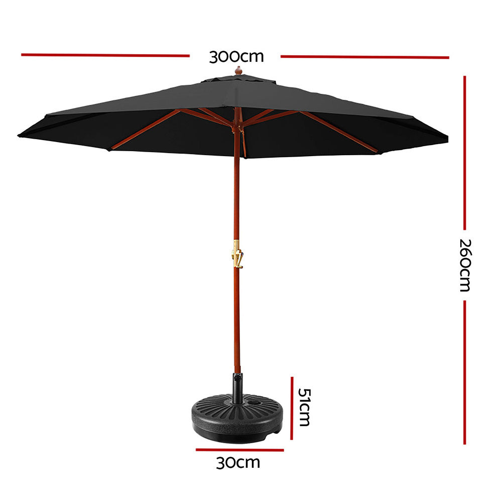 Instahut 3M Umbrella with Base Outdoor Pole Umbrellas Garden Stand Deck Black - image2