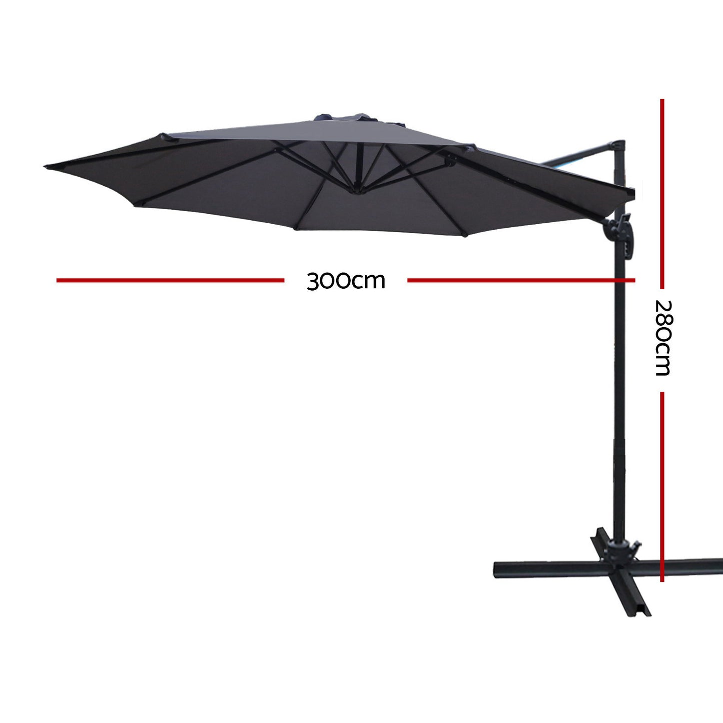 Instahut 3M Roma Outdoor Furniture Garden Umbrella 360 Degree Charcoal - image2