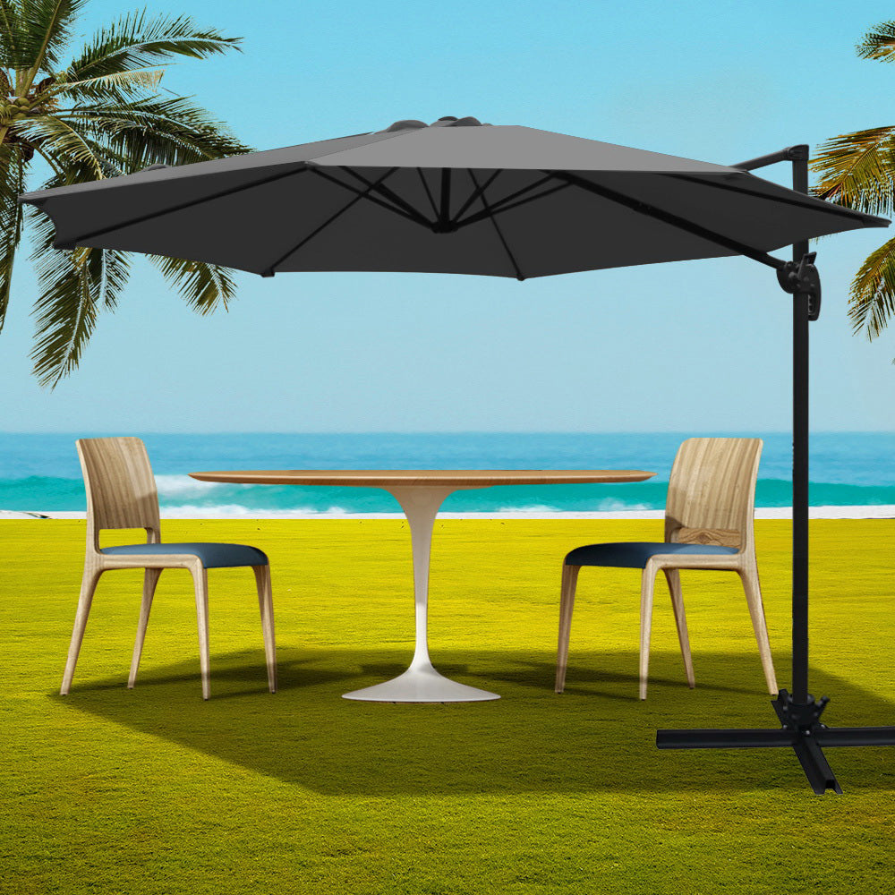 Instahut 3M Roma Outdoor Furniture Garden Umbrella 360 Degree Charcoal - image7