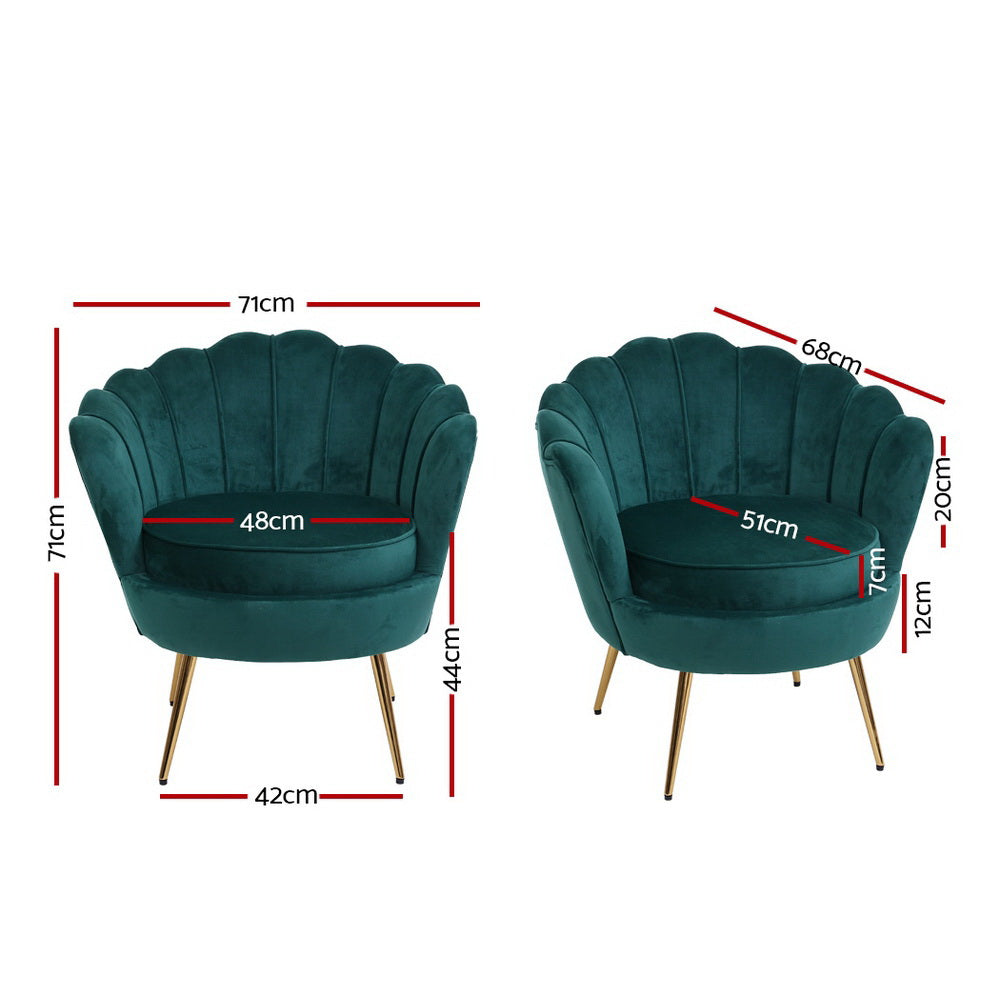 Armchair Lounge Chair Accent Armchairs Retro Lounge Accent Chair Single Sofa Velvet Shell Back Seat Green - image2