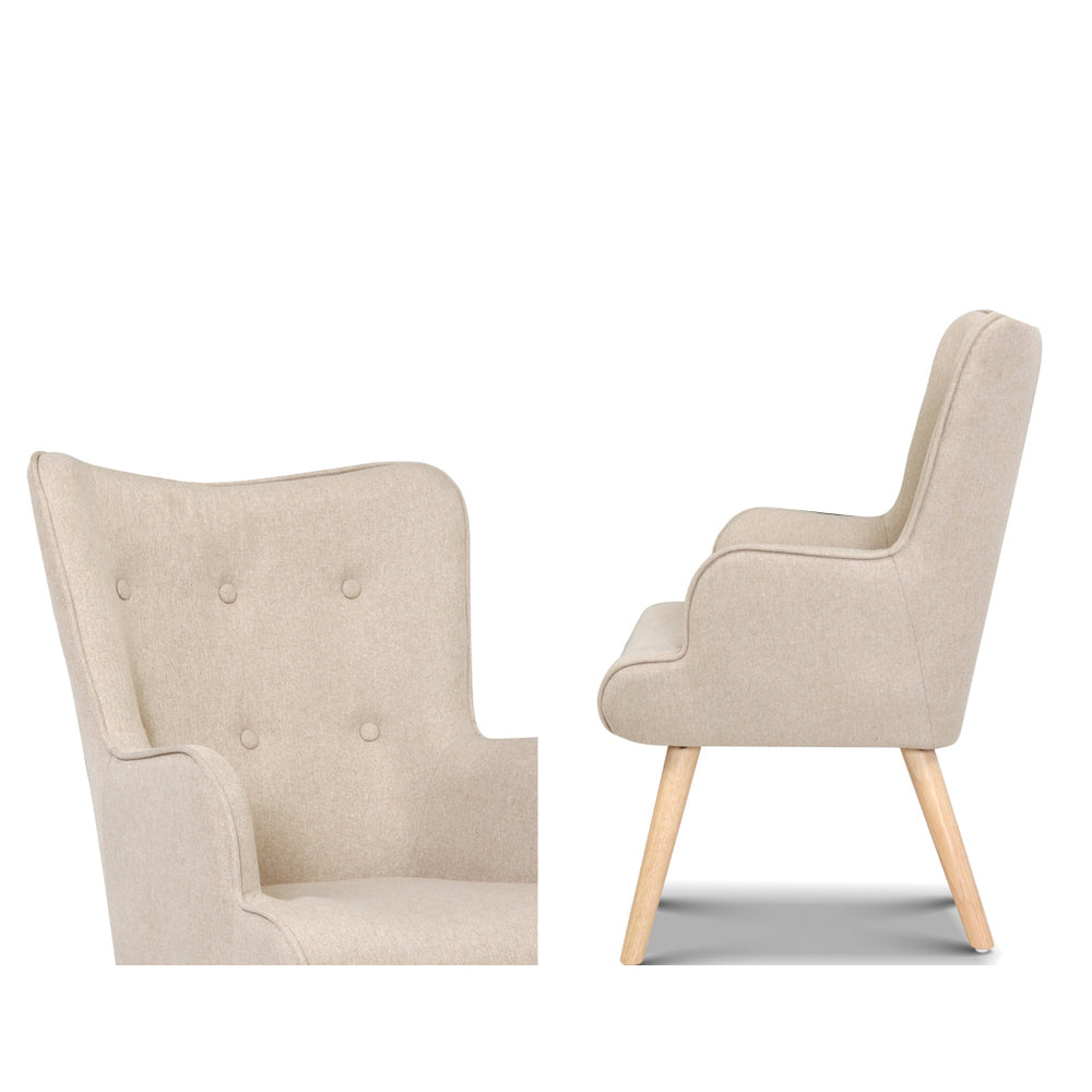 Armchair Lounge Chair Fabric Sofa Accent Chairs and Ottoman Beige - image3