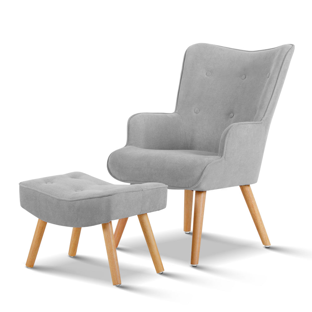 Armchair and Ottoman - Light Grey - image1