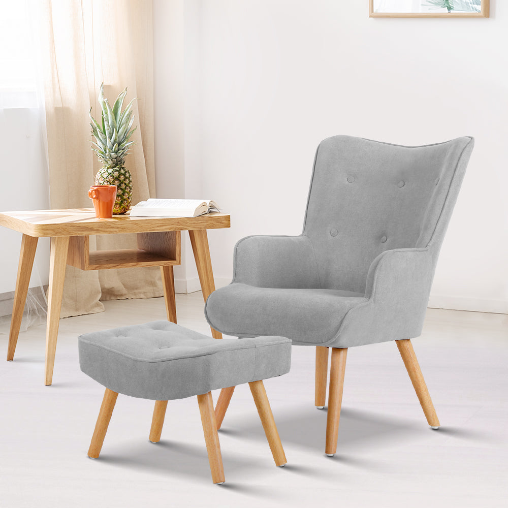 Armchair and Ottoman - Light Grey - image7