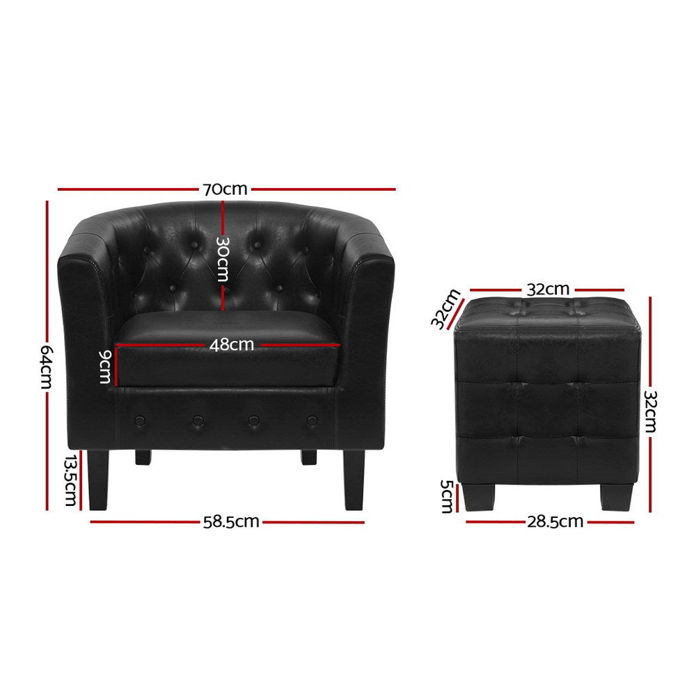 Armchair Lounge Chair Ottoman Tub Accent Chairs PU Leather Sofa Armchairs Black - image2