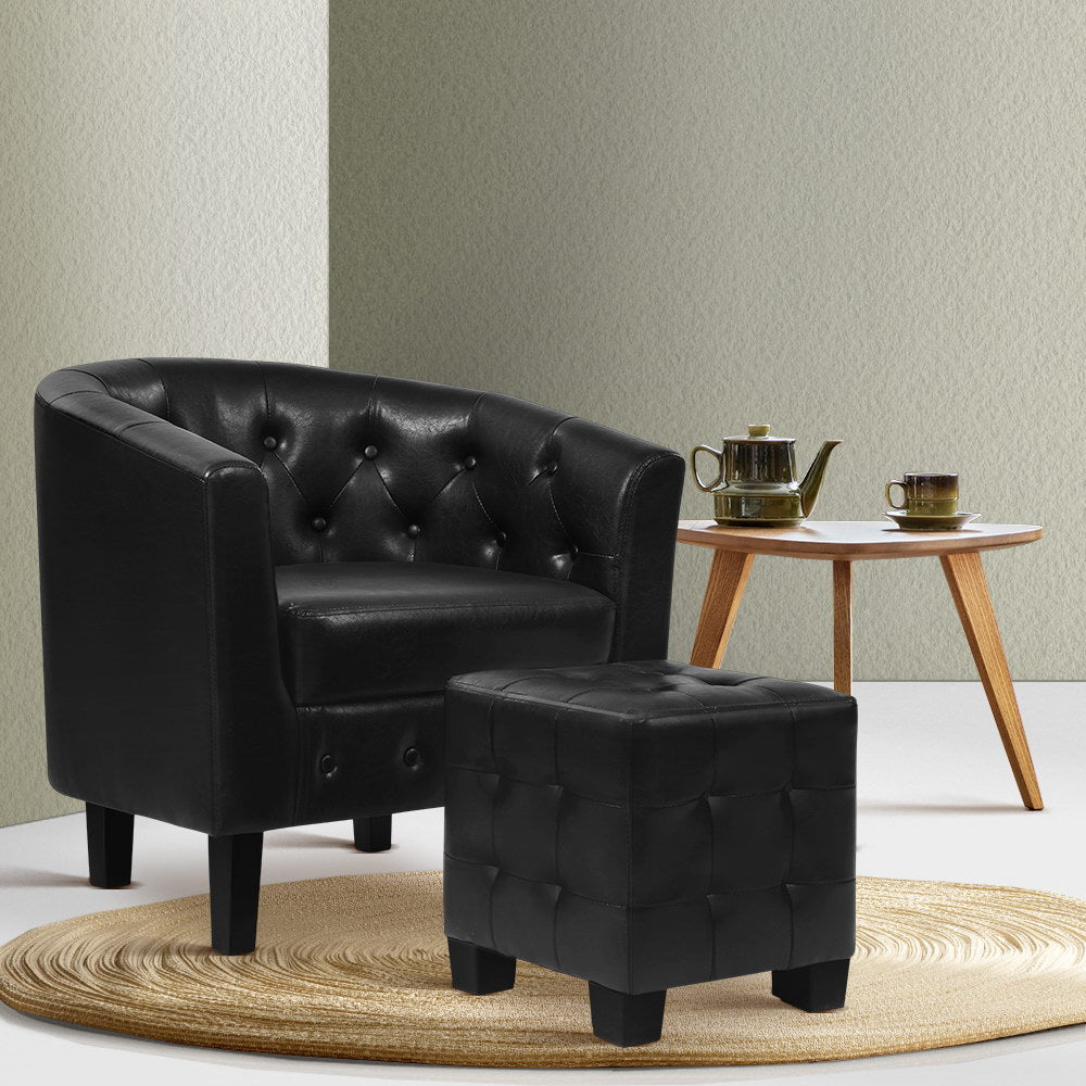 Armchair Lounge Chair Ottoman Tub Accent Chairs PU Leather Sofa Armchairs Black - image7