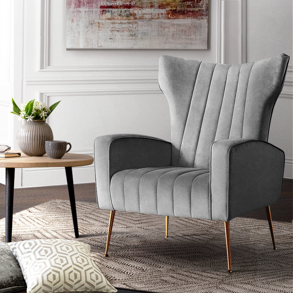 Armchair Lounge Accent Chairs Armchairs Chair Velvet Sofa Grey Seat - image8