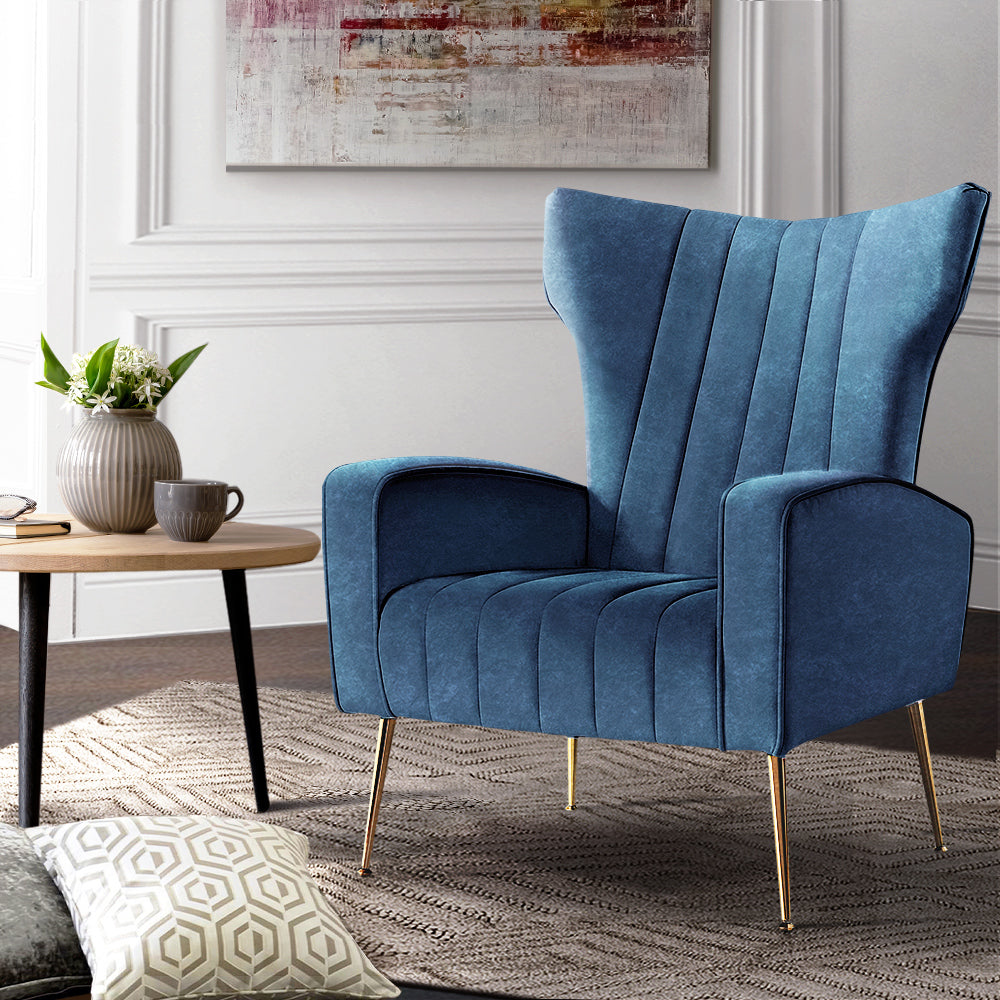 Armchair Lounge Accent Chairs Armchairs Chair Velvet Sofa Navy Blue Seat - image8