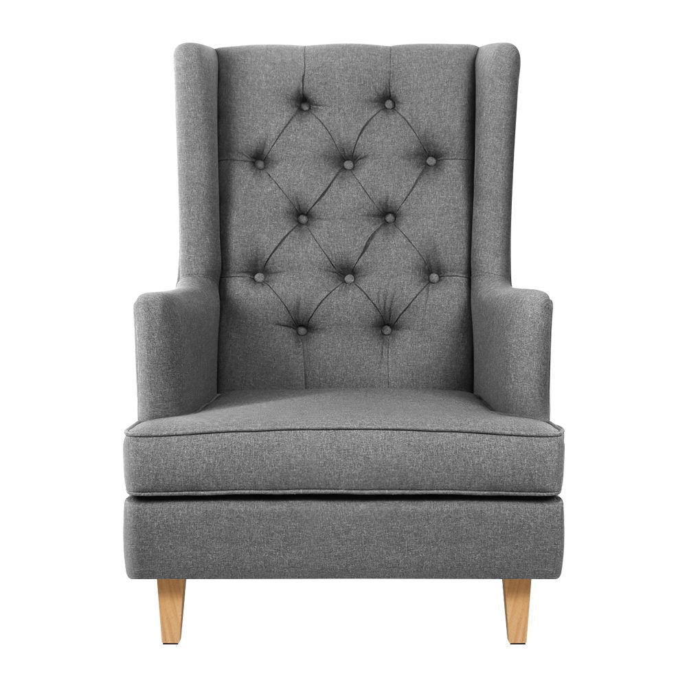 Rocking Armchair Feeding Chair Linen Fabric Armchairs Lounge Retro Grey - image3