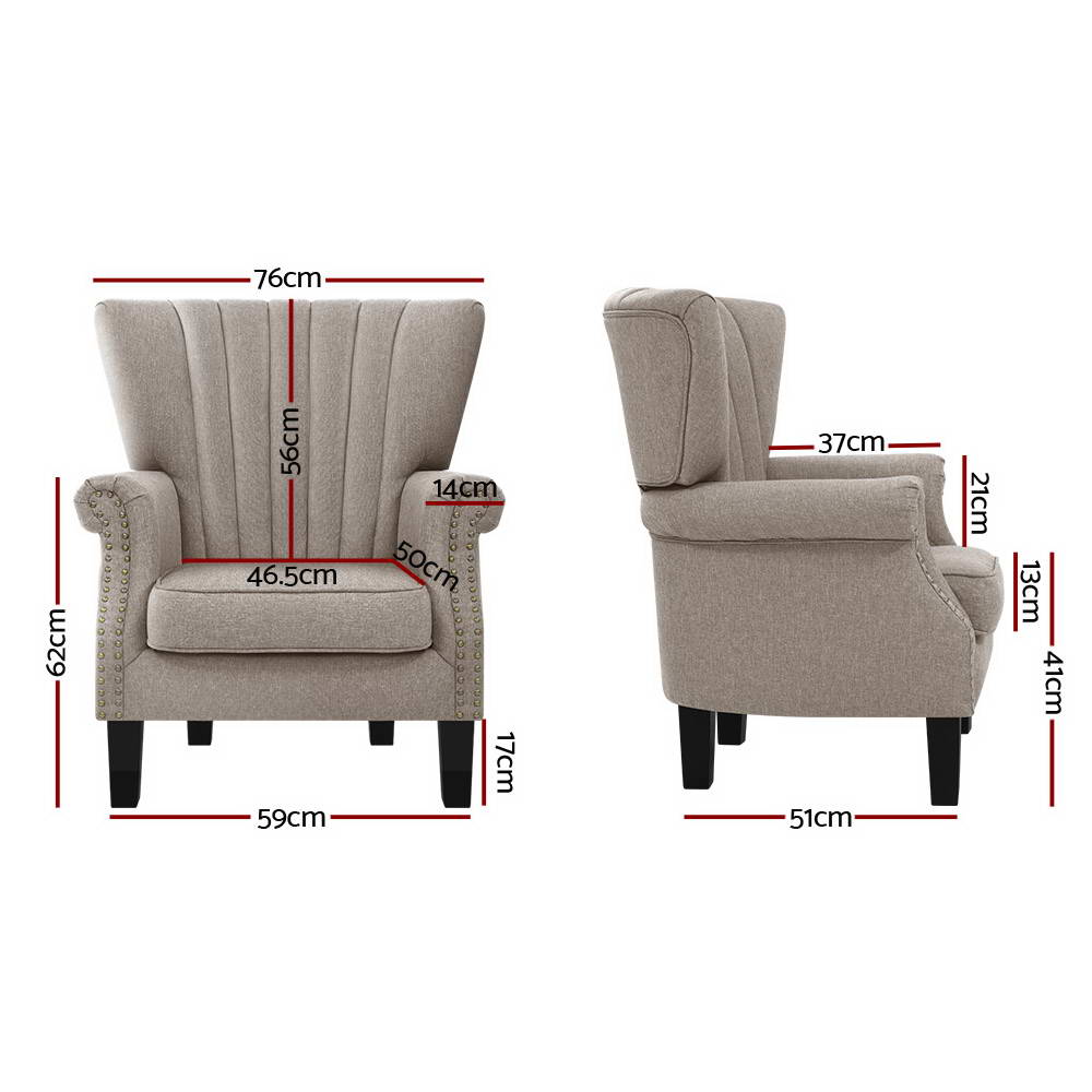 Armchair Lounge Chair Accent Chairs Armchairs Fabric Single Sofa Beige - image2