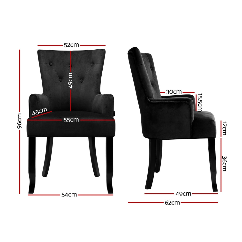 Dining Chairs French Provincial Chair Velvet Fabric Timber Retro Black - image2