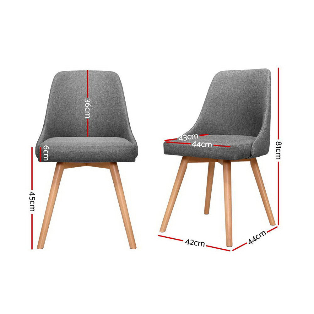 Set of 2 Replica Dining Chairs Beech Wooden Timber Chair Kitchen Fabric Grey - image2