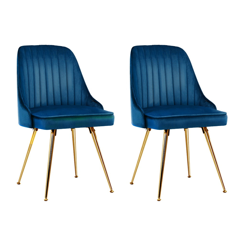 Set of 2 Dining Chairs Retro Chair Cafe Kitchen Modern Metal Legs Velvet Blue - image1