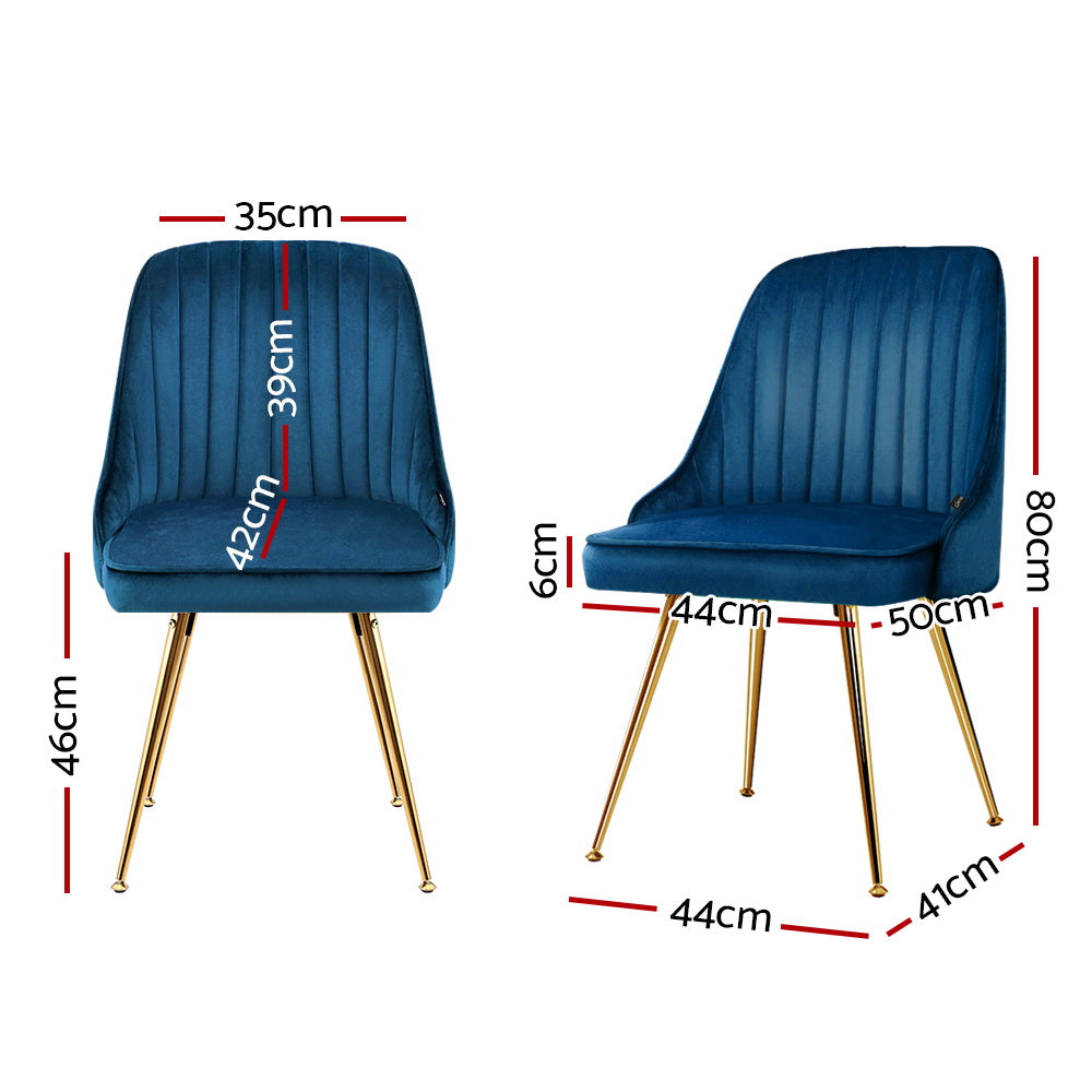 Set of 2 Dining Chairs Retro Chair Cafe Kitchen Modern Metal Legs Velvet Blue - image2