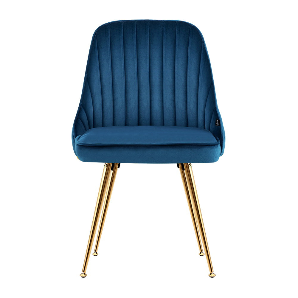 Set of 2 Dining Chairs Retro Chair Cafe Kitchen Modern Metal Legs Velvet Blue - image3