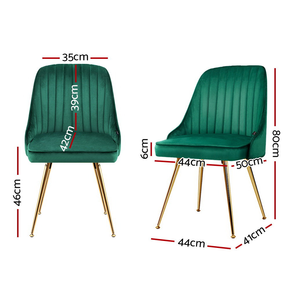 Set of 2 Dining Chairs Retro Chair Cafe Kitchen Modern Metal Legs Velvet Green - image2