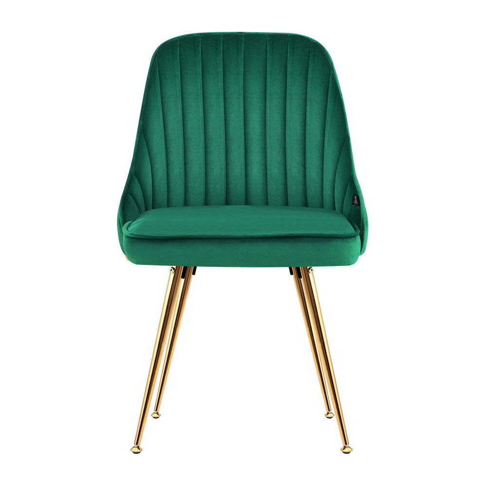 Set of 2 Dining Chairs Retro Chair Cafe Kitchen Modern Metal Legs Velvet Green - image3