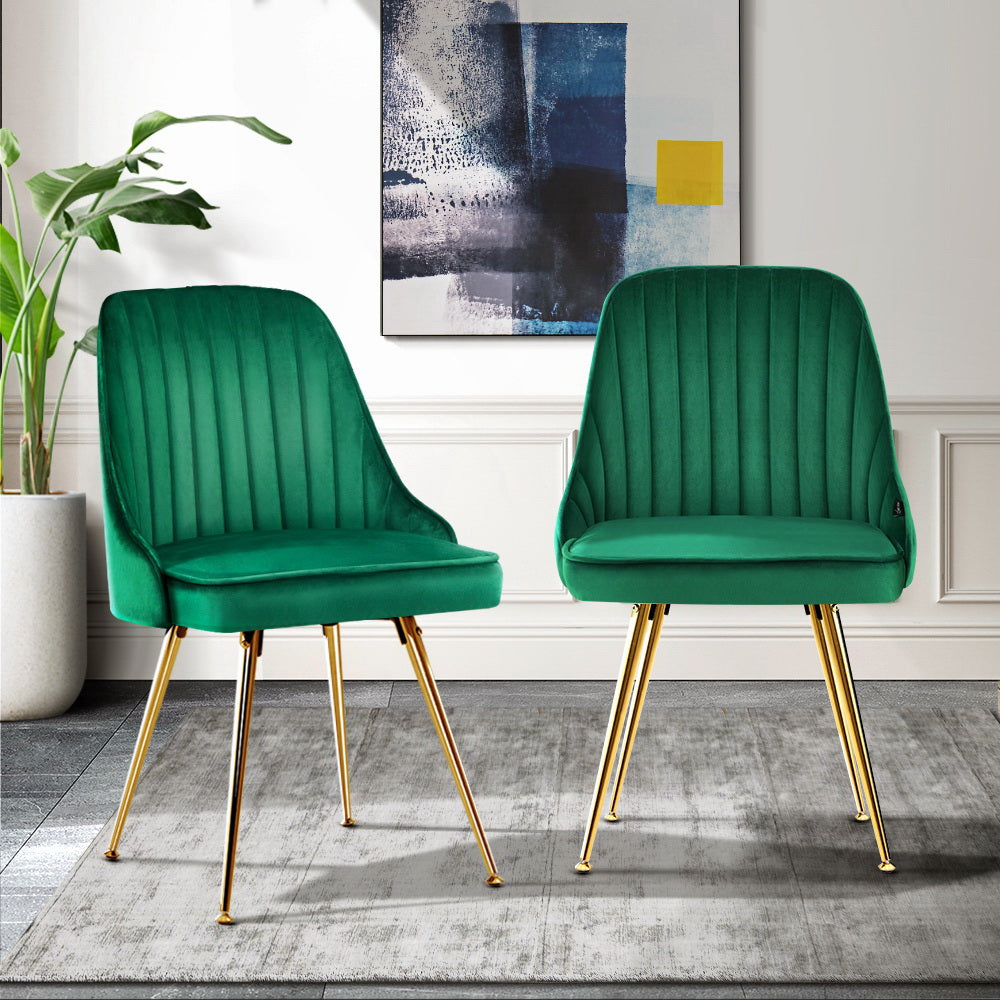 Set of 2 Dining Chairs Retro Chair Cafe Kitchen Modern Metal Legs Velvet Green - image8